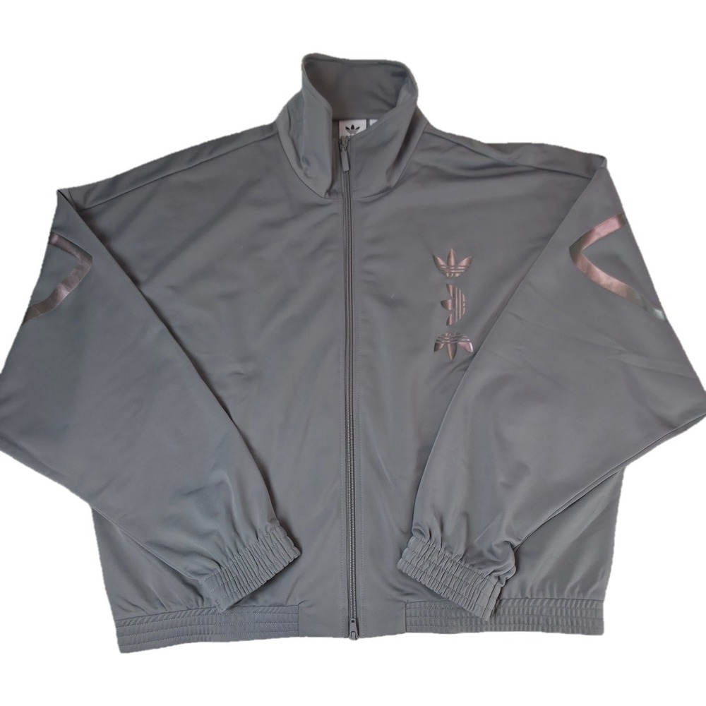 Adidas Track Jacket Womens XL Grey Iridescent Large Trefoil LogoFS7227 Excellent